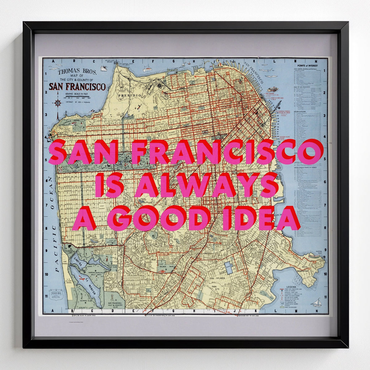 San Francisco Retro Pop Art Map Print (Square) - black frame mockup - Magic Posters