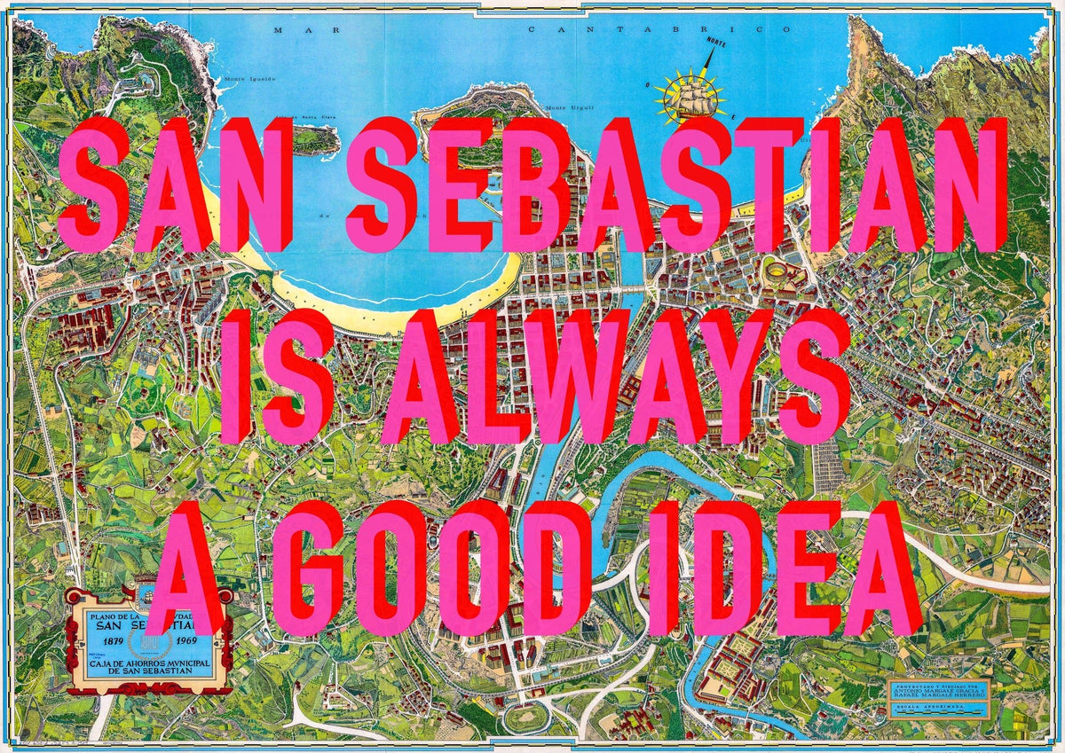San Sebastian Retro Pop Art Map Print (landscape)