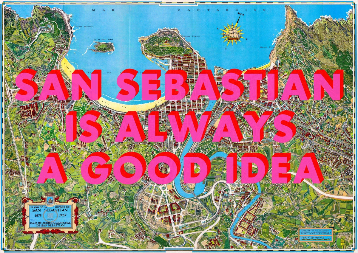 San Sebastian Retro Pop Art Map Print (landscape)