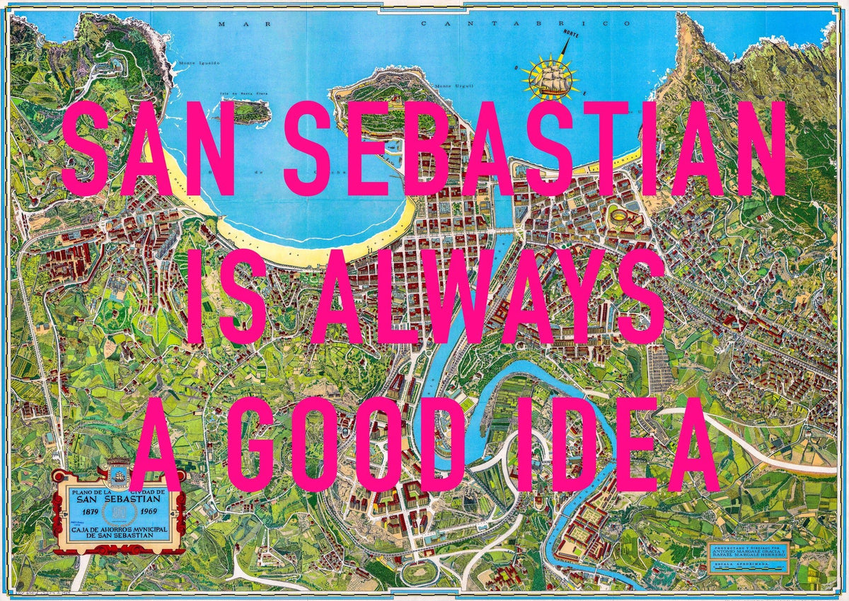 San Sebastian Retro Pop Art Map Print (landscape)