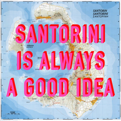 Santorini Retro Pop Art Map Print (square) - Magic Posters