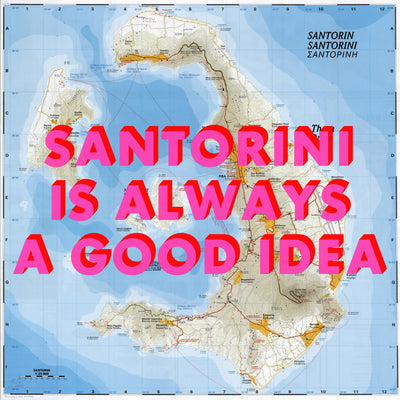 Santorini Retro Pop Art Map Print (square) - Magic Posters