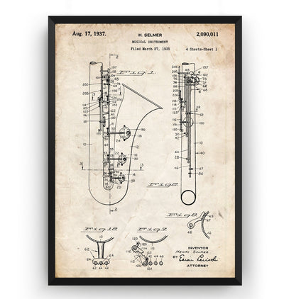 Saxophone 1935 Patent Print - Magic Posters