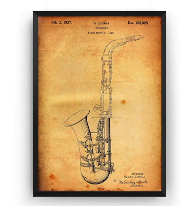 Saxophone 1936 Patent Print - Magic Posters