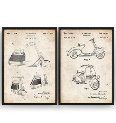 Scooter Moped Set Of 2 Patent Prints - Magic Posters