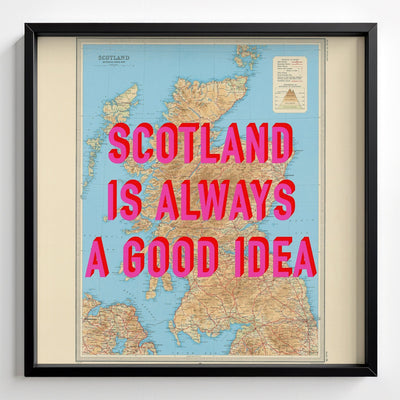 Scotland Retro Pop Art Map Print - black frame mockup - Magic Posters