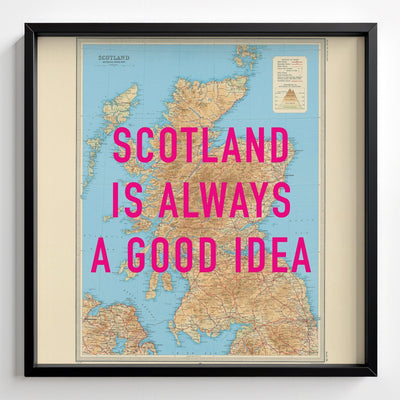 Scotland Retro Pop Art Map Print - black frame mockup - Magic Posters