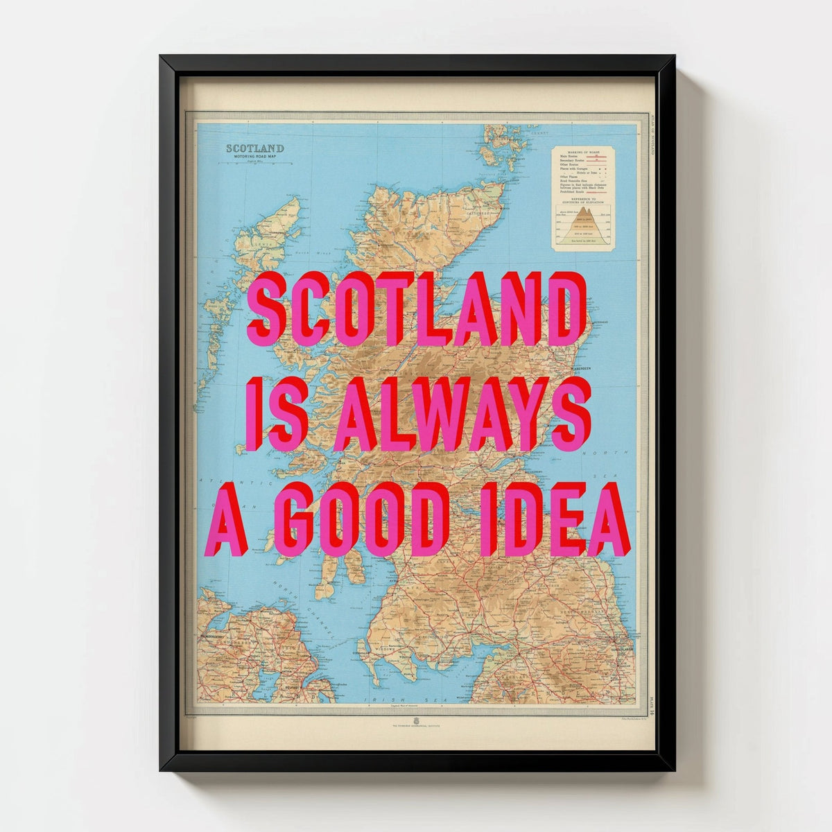 Scotland Retro Pop Art Map Print - black frame mockup - Magic Posters