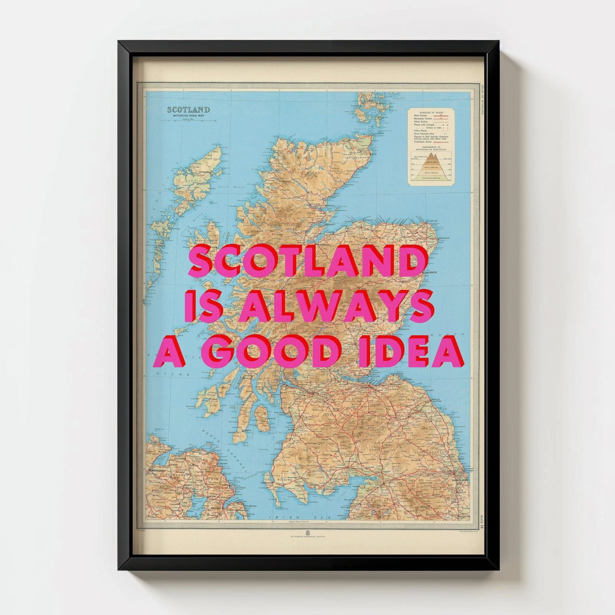 Scotland Retro Pop Art Map Print - black frame mockup - Magic Posters