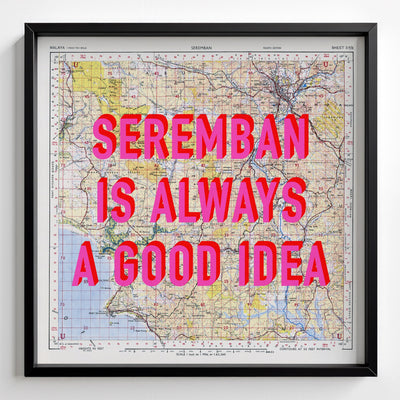Seremban Retro Pop Art Map Print (square) - black frame mockup - Magic Posters Bold