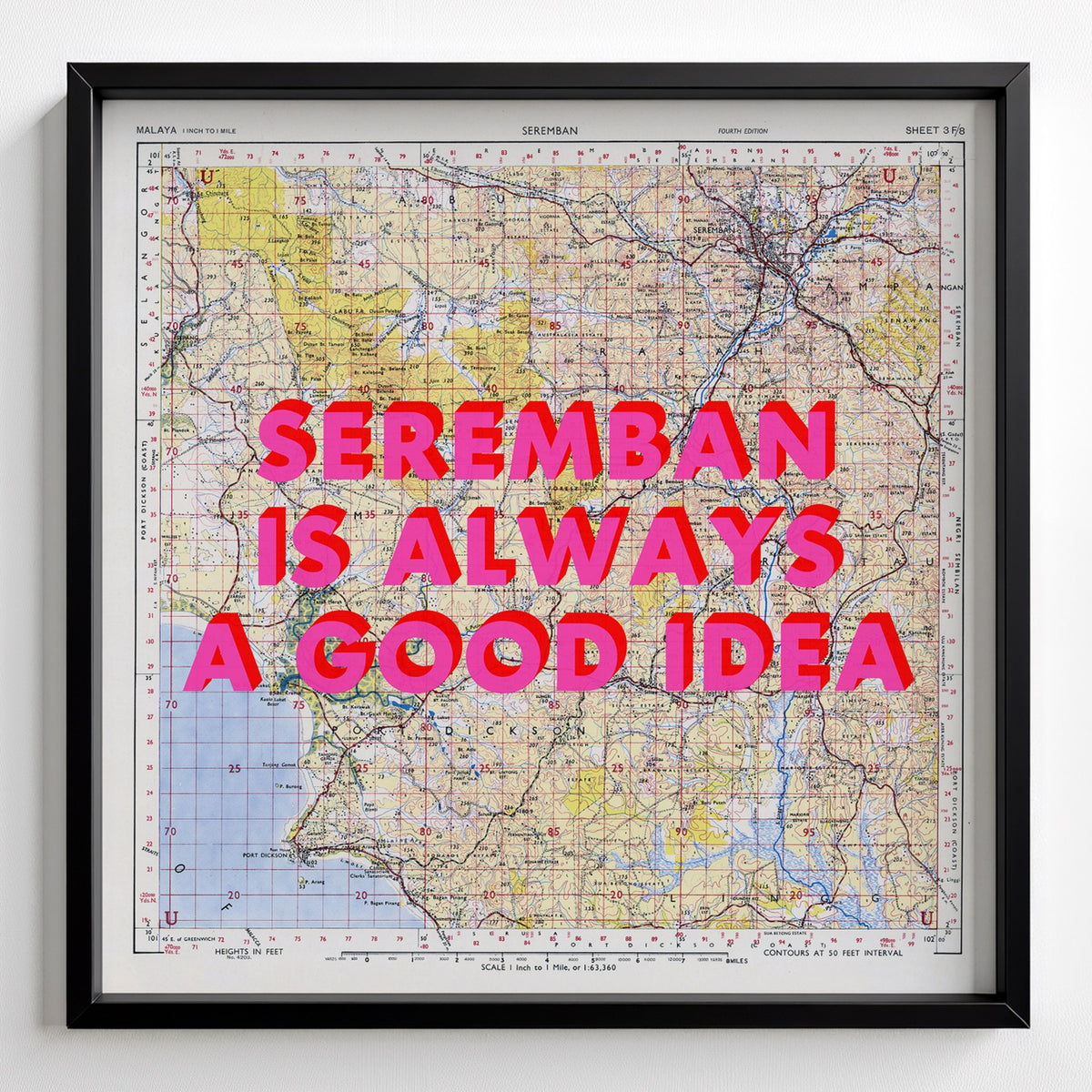Seremban Retro Pop Art Map Print (square) - black frame mockup - Magic Posters
