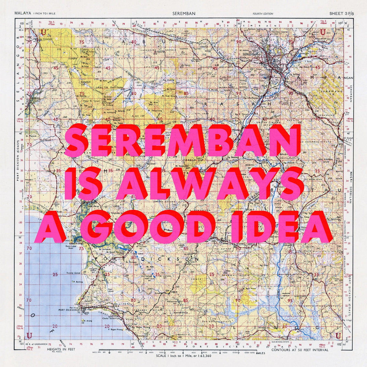 Seremban Retro Pop Art Map Print (square) - Magic Posters