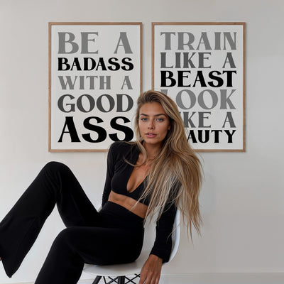 Set Of 2 Personalised Gym Quote Black And White Prints - Magic Posters