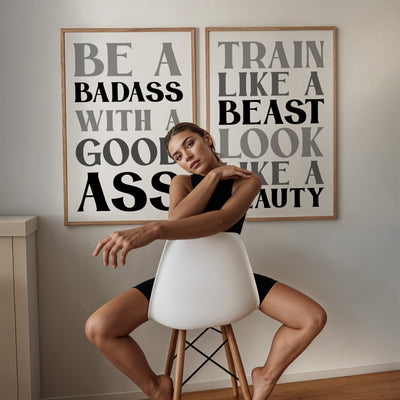 Set Of 2 Personalised Gym Quote Black And White Prints - Magic Posters