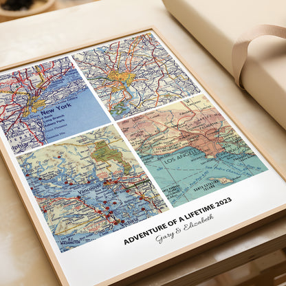Personalised Travel Map Print (Square Modern)