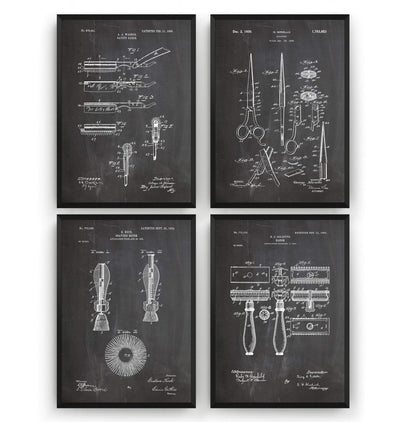 Shaving Set Of 4 Patent Prints - Magic Posters