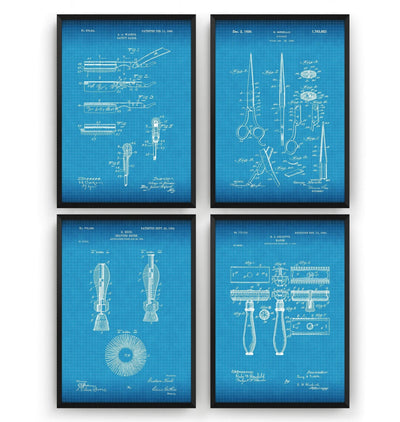 Shaving Set Of 4 Patent Prints - Magic Posters
