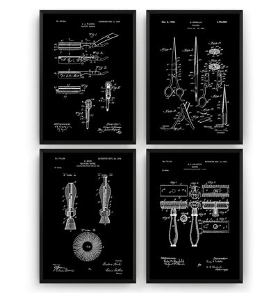 Shaving Set Of 4 Patent Prints - Magic Posters