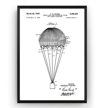Shroud Line Load Suspension System For Ribbon Parachutes 1949 Patent Print - Magic Posters