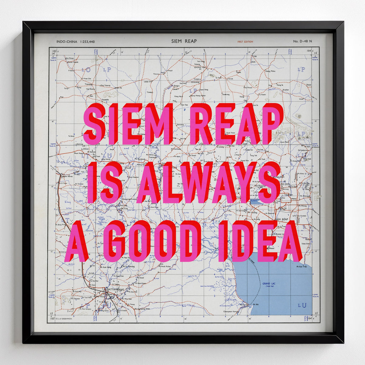 Siem Reap Retro Pop Art Map Print (square) - black frame mockup - Magic Posters Bold