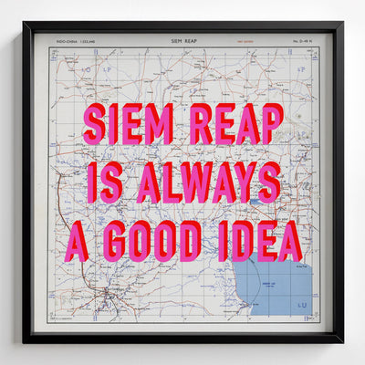 Siem Reap Retro Pop Art Map Print (square) - black frame mockup - Magic Posters Bold