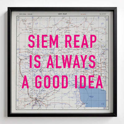 Siem Reap Retro Pop Art Map Print (square) - black frame mockup - Magic Posters