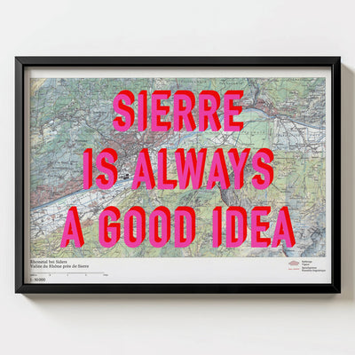 Sierre Retro Pop Art Map Print (landscape) - black frame mockup - Magic Posters Bold