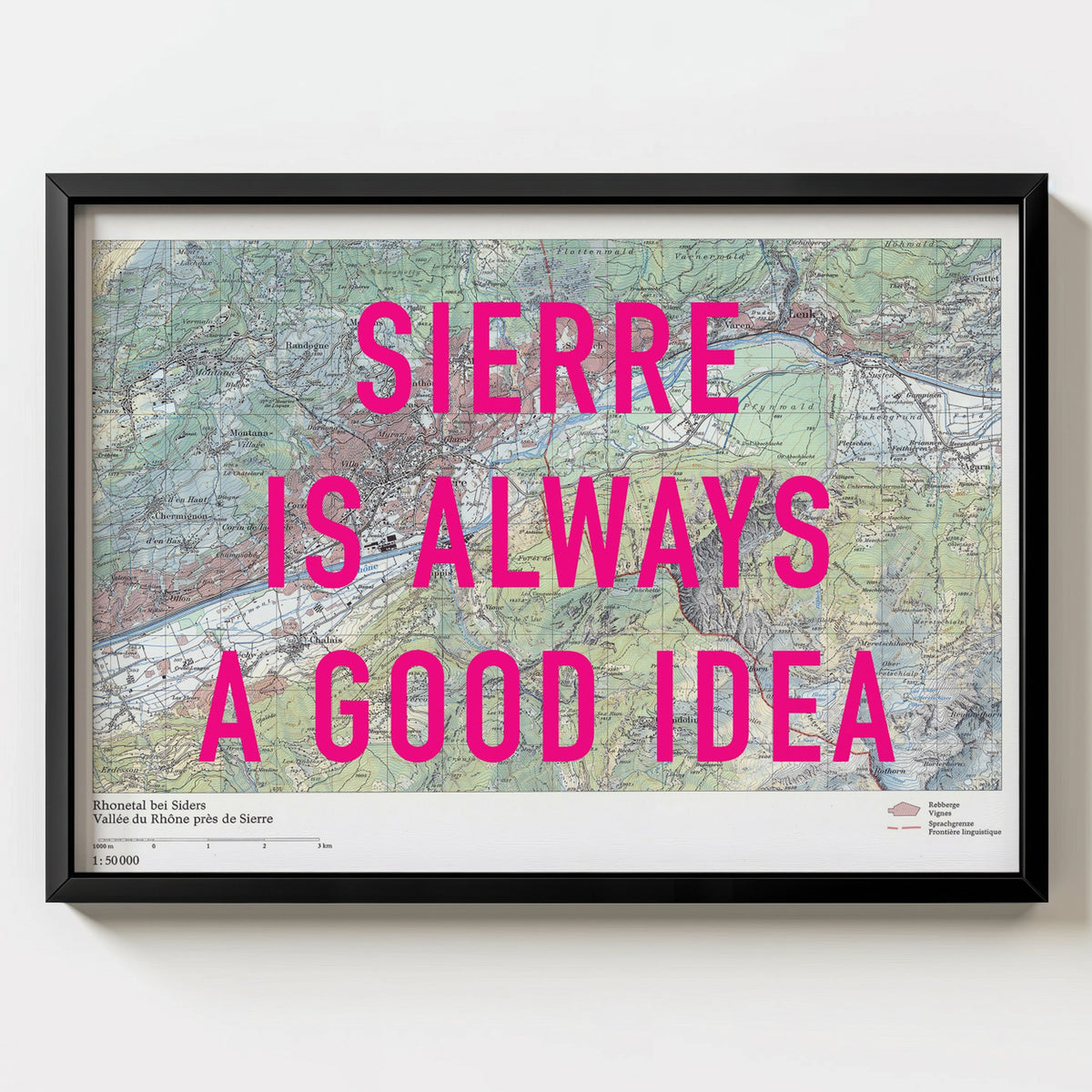 Sierre Retro Pop Art Map Print (landscape) - black frame mockup - Magic Posters