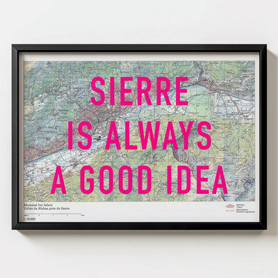 Sierre Retro Pop Art Map Print (landscape) - black frame mockup - Magic Posters