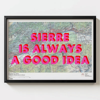 Sierre Retro Pop Art Map Print (landscape) - black frame mockup - Magic Posters