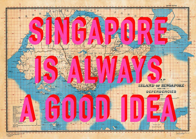 Singapore Retro Pop Art Map Print (Landscape)