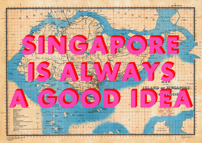 Singapore Retro Pop Art Map Print (Landscape)