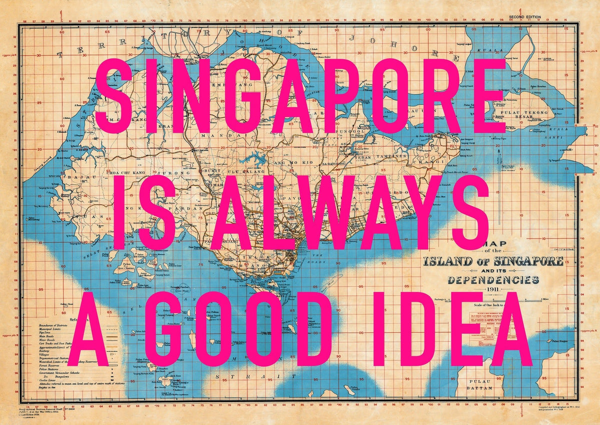 Singapore Retro Pop Art Map Print (Landscape)