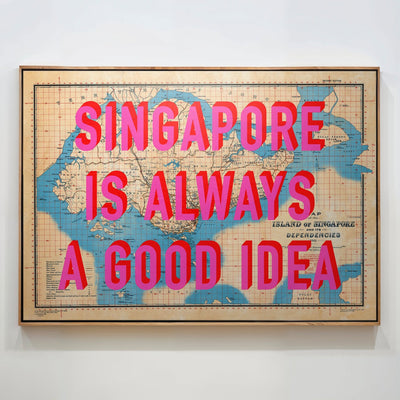Singapore Retro Pop Art Map Print (Landscape) - Magic Posters