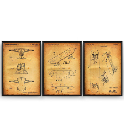 Skateboard Set Of 3 Patent Prints - Magic Posters