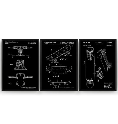 Skateboard Set Of 3 Patent Prints - Magic Posters