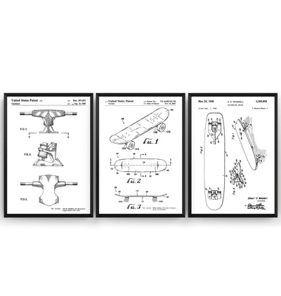 Skateboard Set Of 3 Patent Prints - Magic Posters