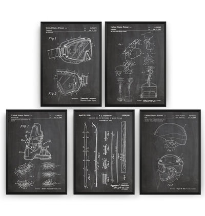 Skiing Set Of 5 Patent Prints - Magic Posters