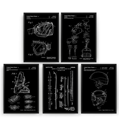 Skiing Set Of 5 Patent Prints - Magic Posters