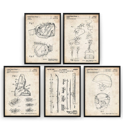Skiing Set Of 5 Patent Prints - Magic Posters