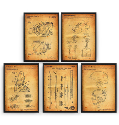 Skiing Set Of 5 Patent Prints - Magic Posters