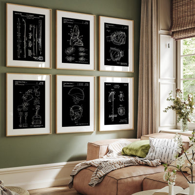 Skiing Set Of 6 Patent Prints, Snowboarding Wall Art, Skiing Decor, Ski Poster, Snowboarder Gift, Bedroom Prints, Cabin Decor - Magic Posters