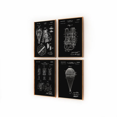 Skydiving Parachute Set Of 4 Patent Prints - Magic Posters