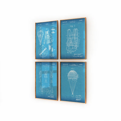 Skydiving Parachute Set Of 4 Patent Prints - Magic Posters