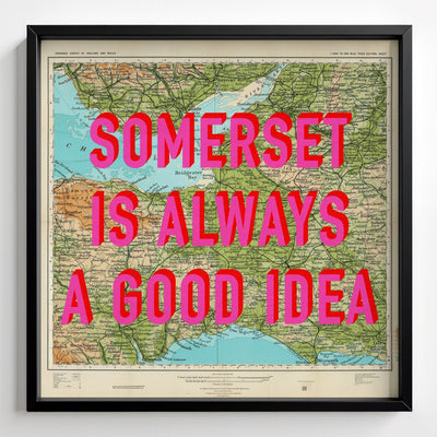 Somerset Retro Pop Art Map Print - black frame mockup - Magic Posters