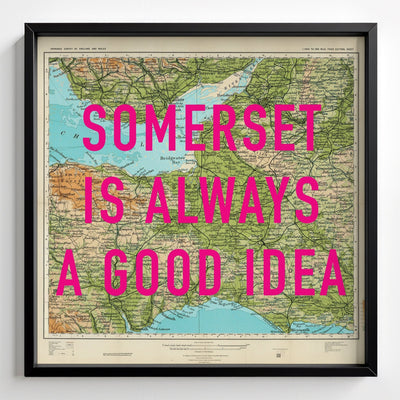Somerset Retro Pop Art Map Print - black frame mockup - Magic Posters