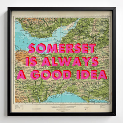 Somerset Retro Pop Art Map Print - black frame mockup - Magic Posters