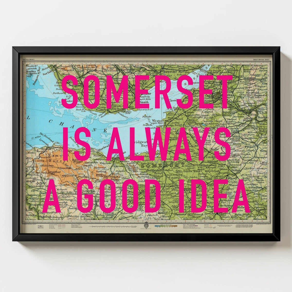Somerset Retro Pop Art Map Print - black frame mockup - Magic Posters