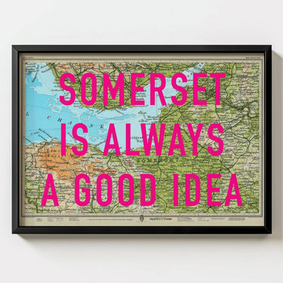 Somerset Retro Pop Art Map Print - black frame mockup - Magic Posters