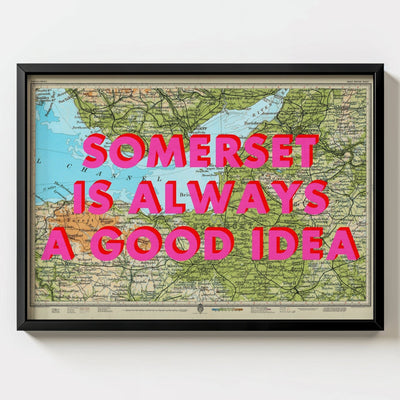 Somerset Retro Pop Art Map Print - black frame mockup - Magic Posters
